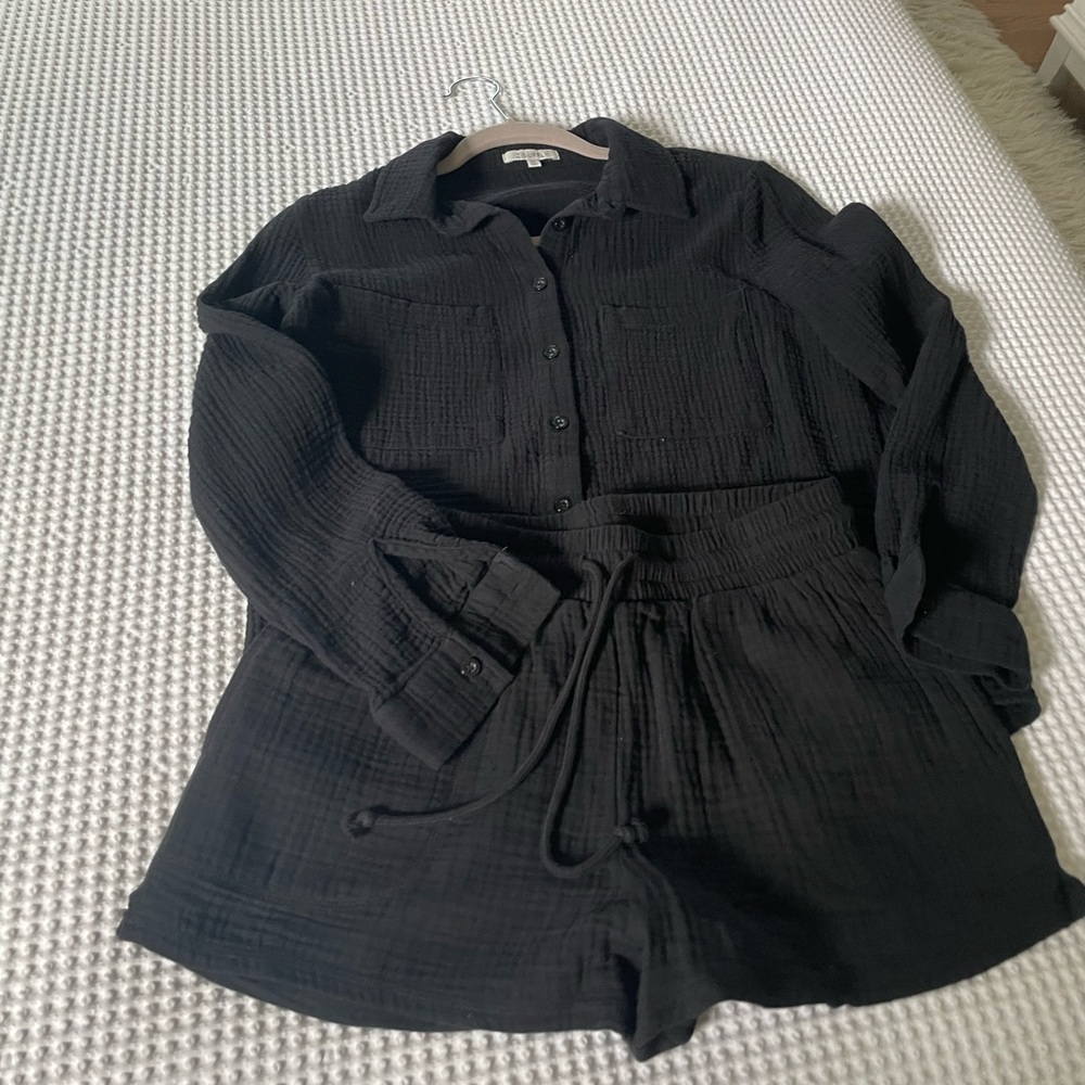 Z Supply Black Textured Shirt and shorts set